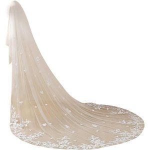 Long 2 Tier Lace Wedding Bridal Veil With Metal Comb